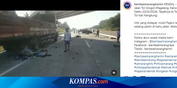 Pajero Sport Tabrak Truk yang Berhenti di Bahu Jalan Tol Kaliwungu Kendal