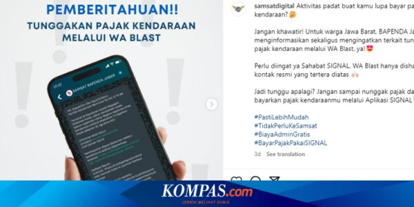 Tunggakan Pajak Kendaraan Akan Dikirim Lewat Pesan WhatsApp