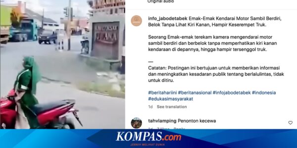 Video Wanita Berkendara Motor Sambil Berdiri, Nyaris Tersenggol Truk