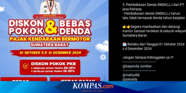 Catat Jadwal Pemutihan Pajak Kendaraan di Provinsi Sumatera Barat